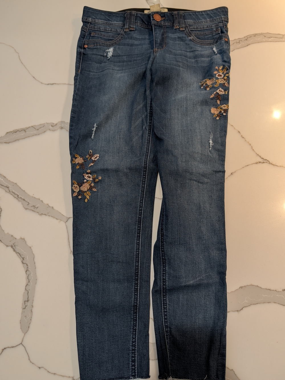 Democracy Jeans with Floral Embroidery - Dark Blue